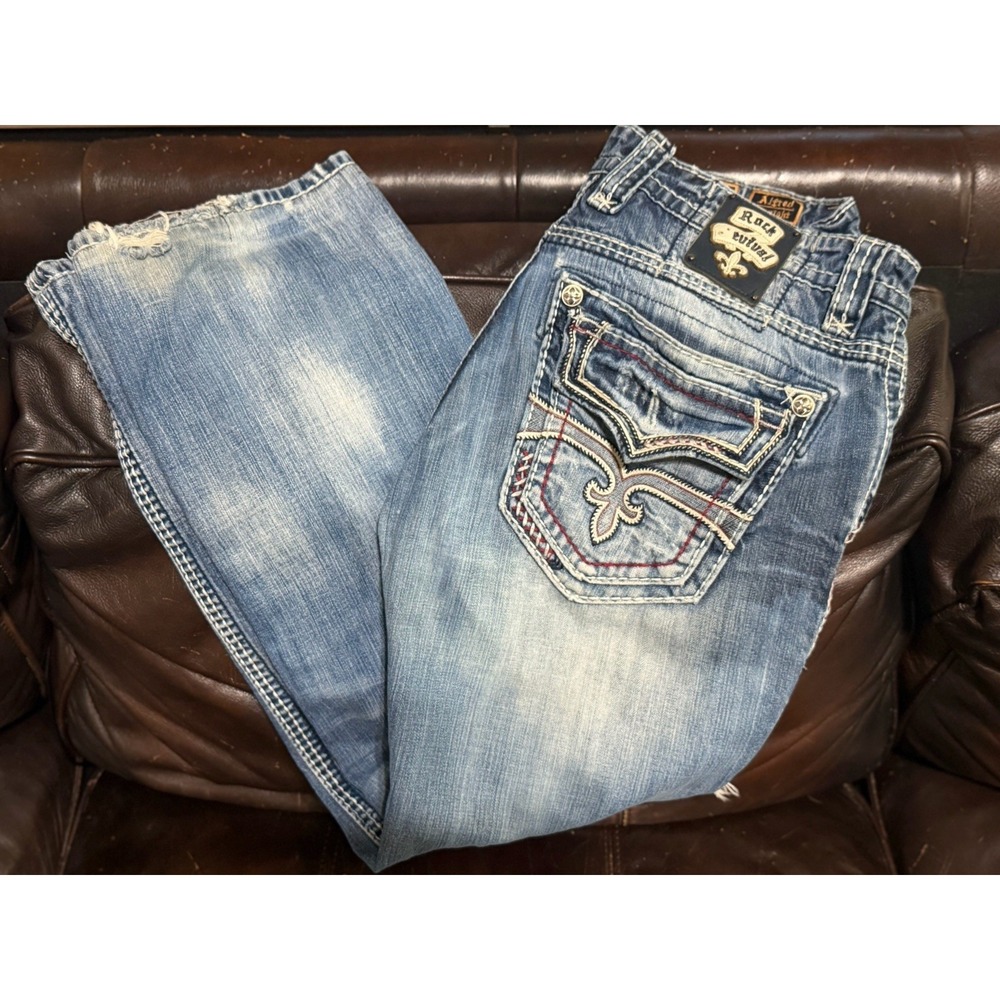 Rock Revival Men's Jeans Alfred 36R 36x32 - Red Pockets Y2K - READ!  Damage